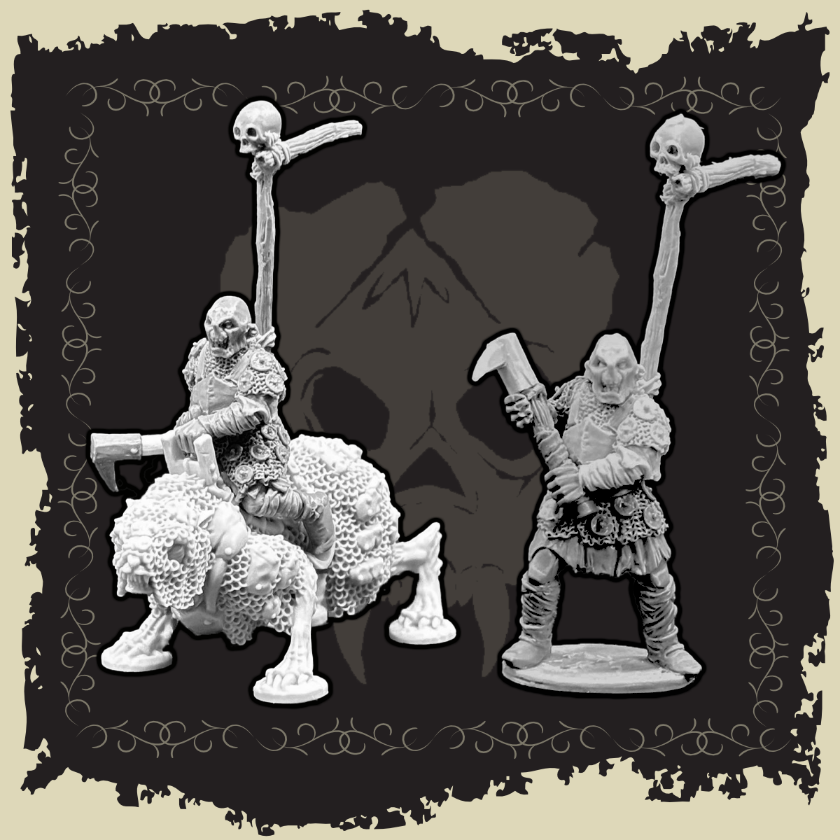 Gromgarr the Marauder, Chief of the Orcs of the Three Peaks collectible figure with skulls and unique armor.
