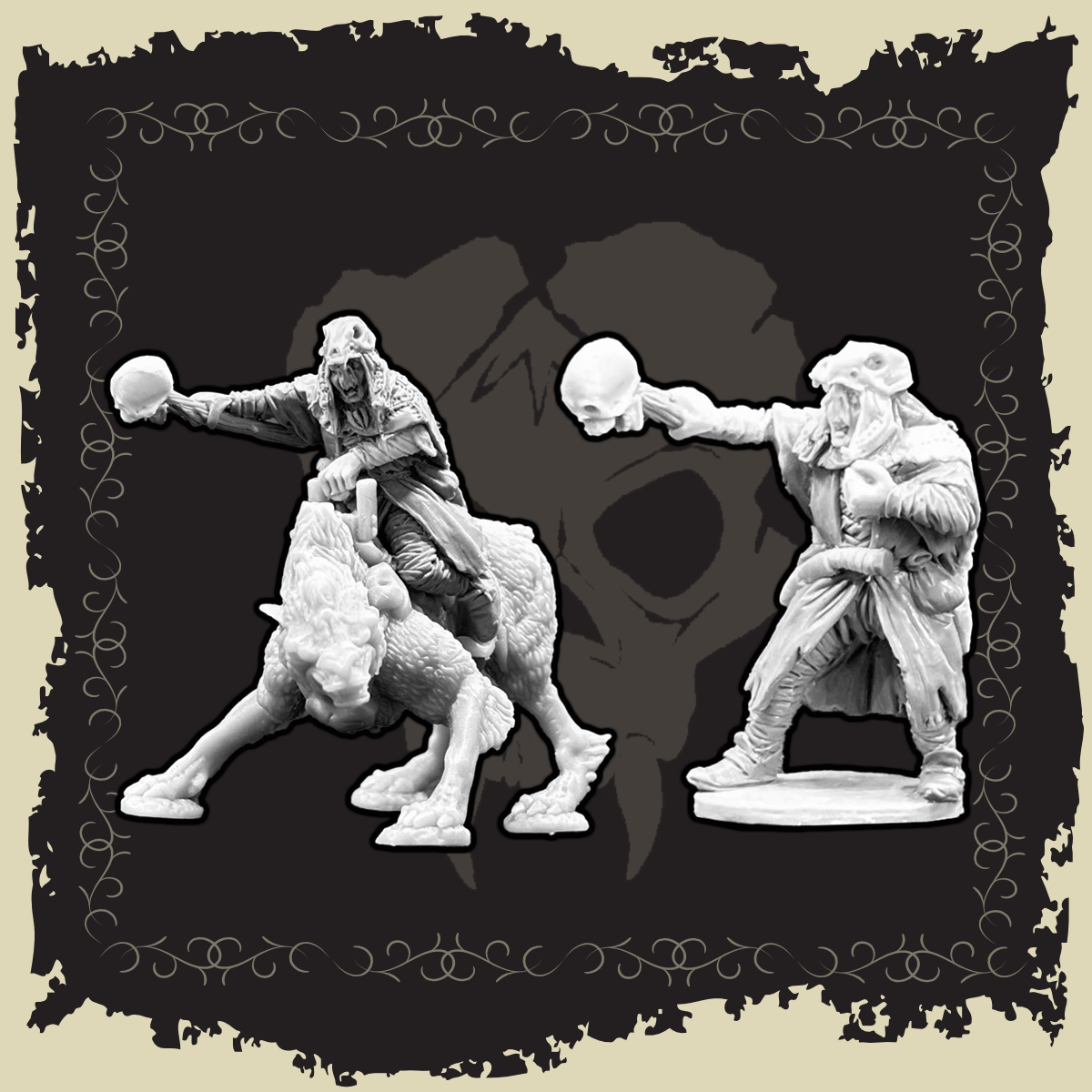 Orc Shaman model showcasing a shaman riding a beast and holding a skull, emphasizing mysticism and leadership.