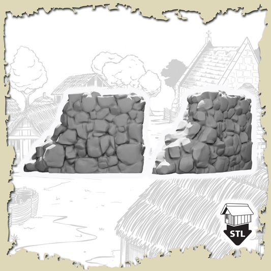 Broken Dry Stone Wall 3D model for printing, includes STL files and a pre-supported option.