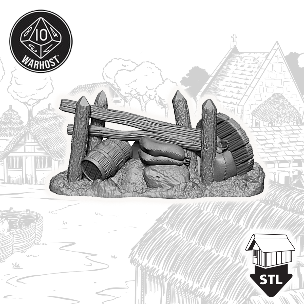 Barricade set 2, high-quality 3D print model terrain piece, includes STL and pre-supported options.