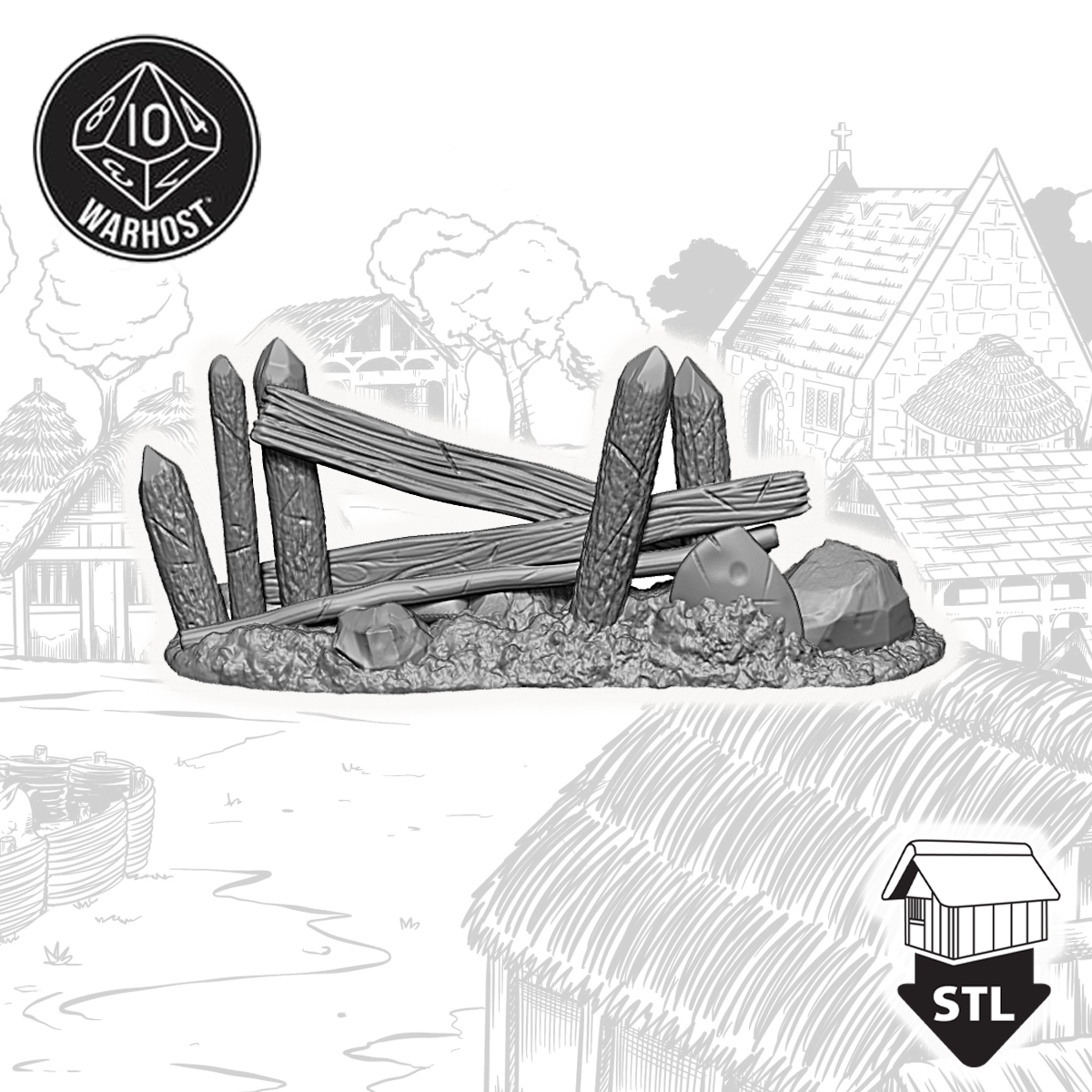 High-quality 3D printable barricade terrain piece with STL file, perfect for tabletop gaming.