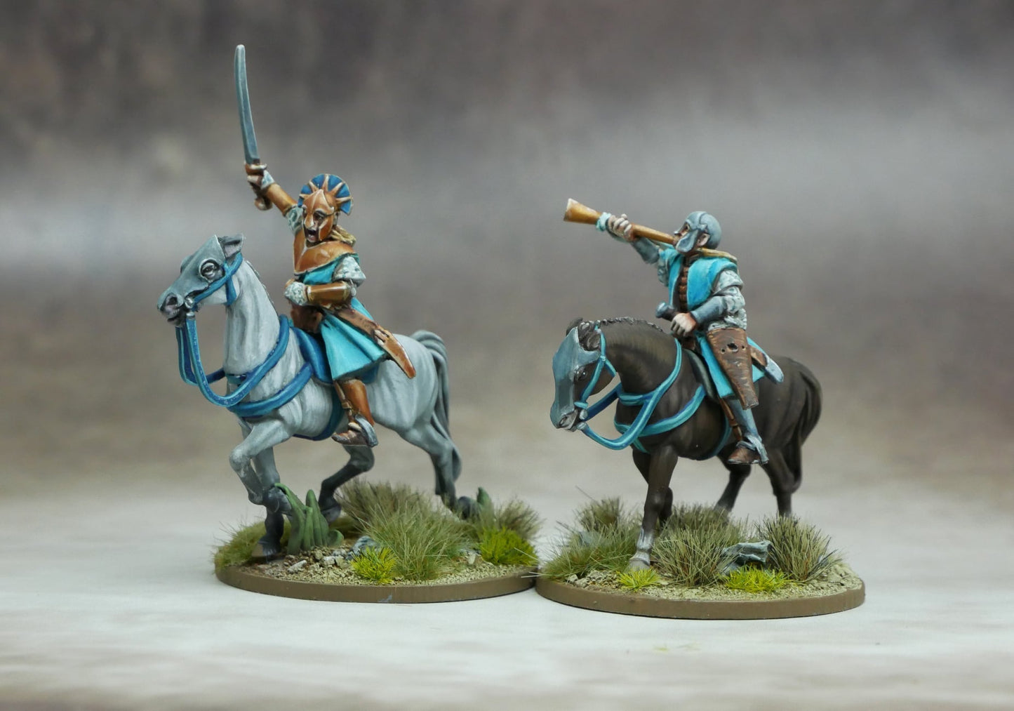 Elven Light Cavalry riders on agile steeds, showcasing their battle readiness and noble bond.