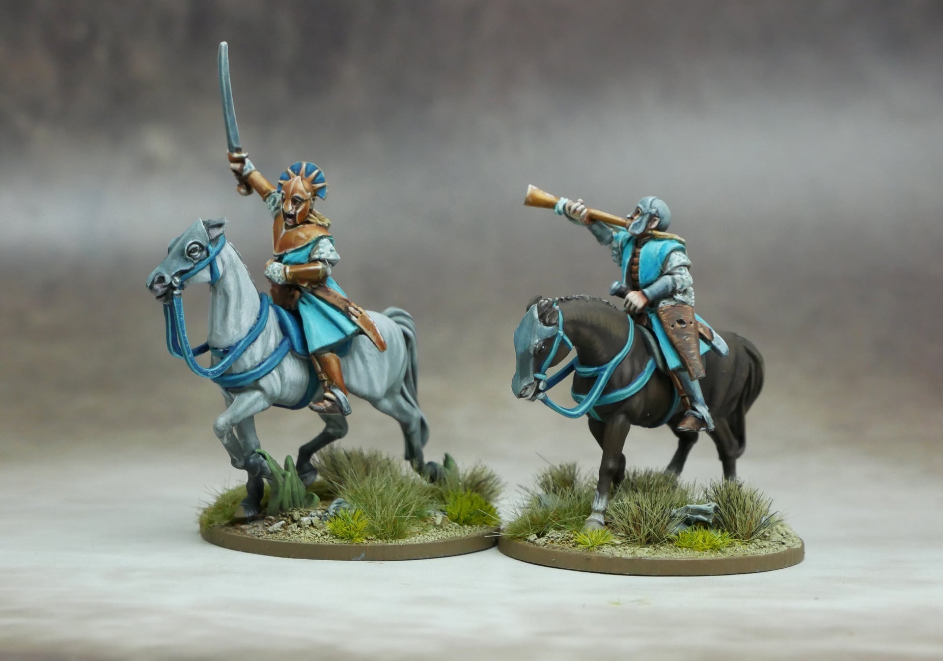 Elven Light Cavalry riders on agile steeds, showcasing their battle readiness and noble bond.