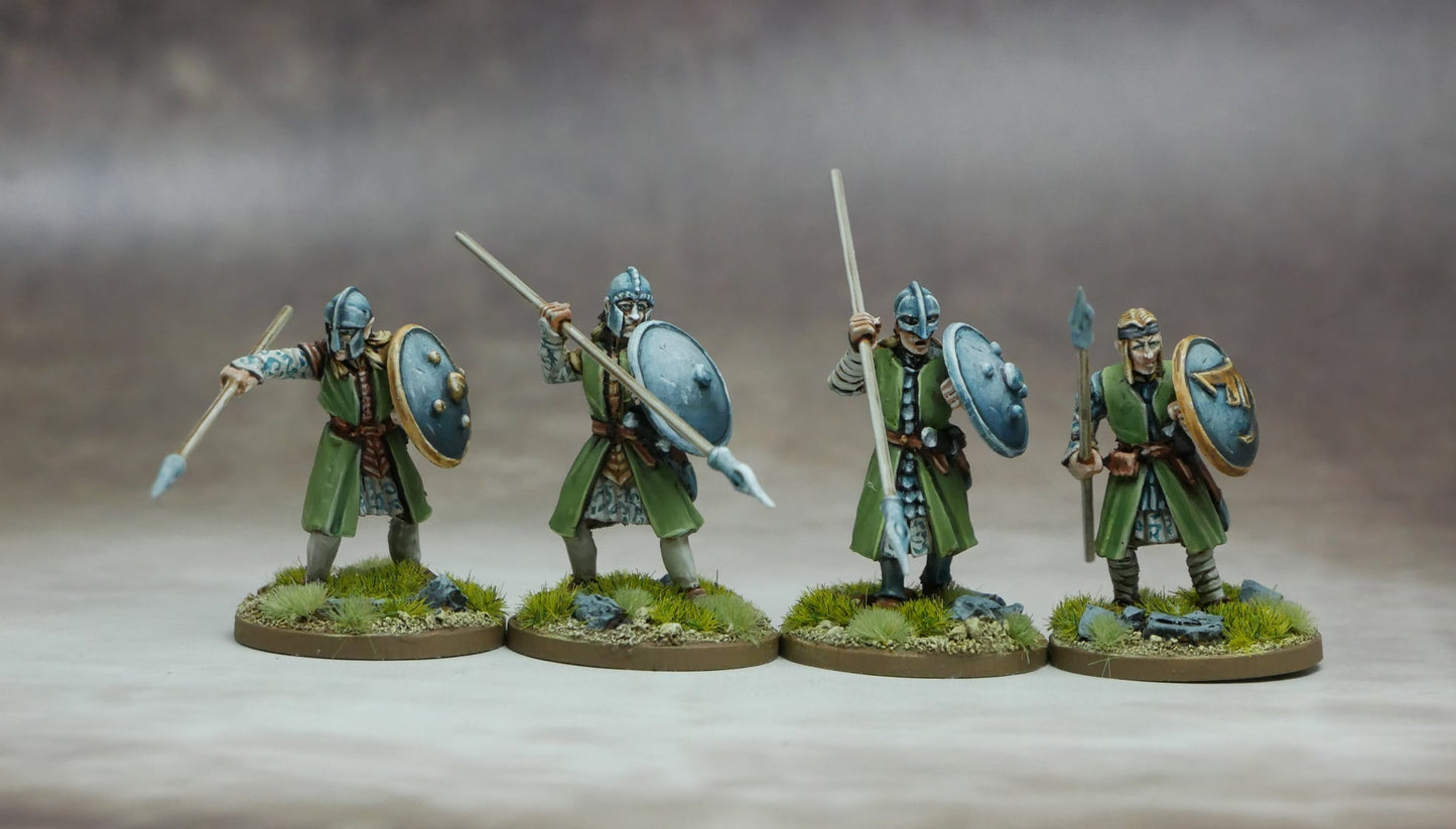 Elven Warriors with Spears & Shields in a dynamic pose, ready for battle with spears and shields.