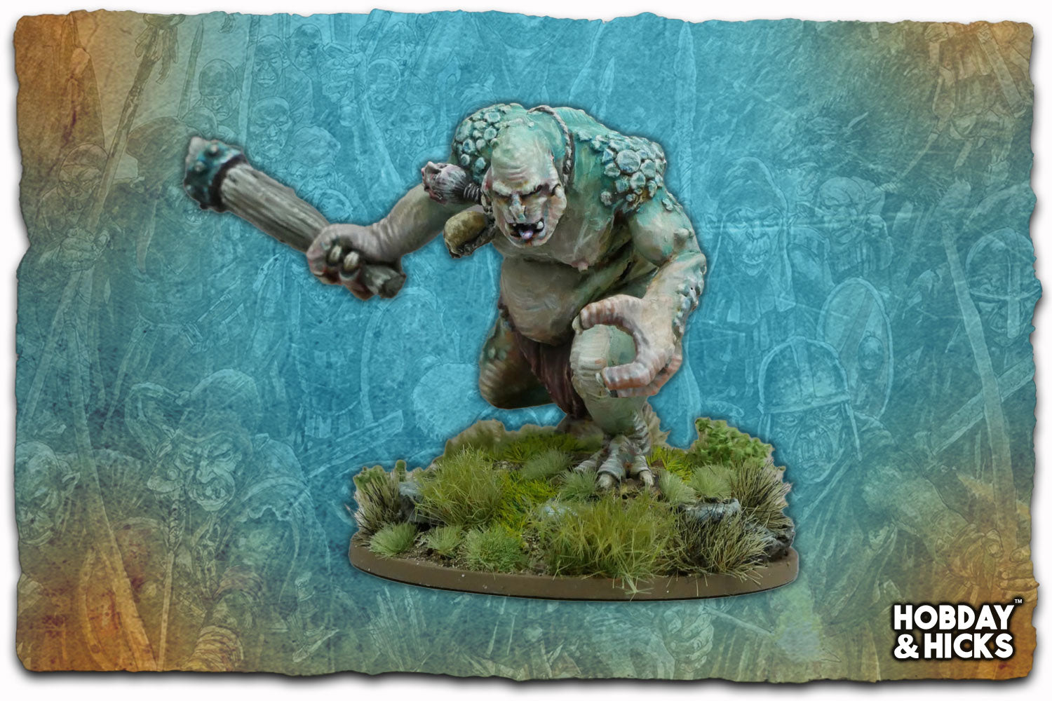 28mm scale Mountain Troll resin miniature with round base, showcasing massive size and fierce design.
