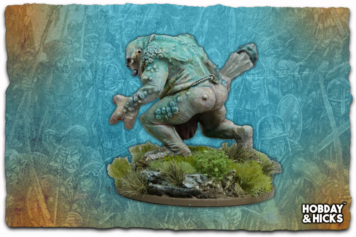 Mountain Troll miniature model for tabletop games, featuring detailed sculpting and unpainted finish.