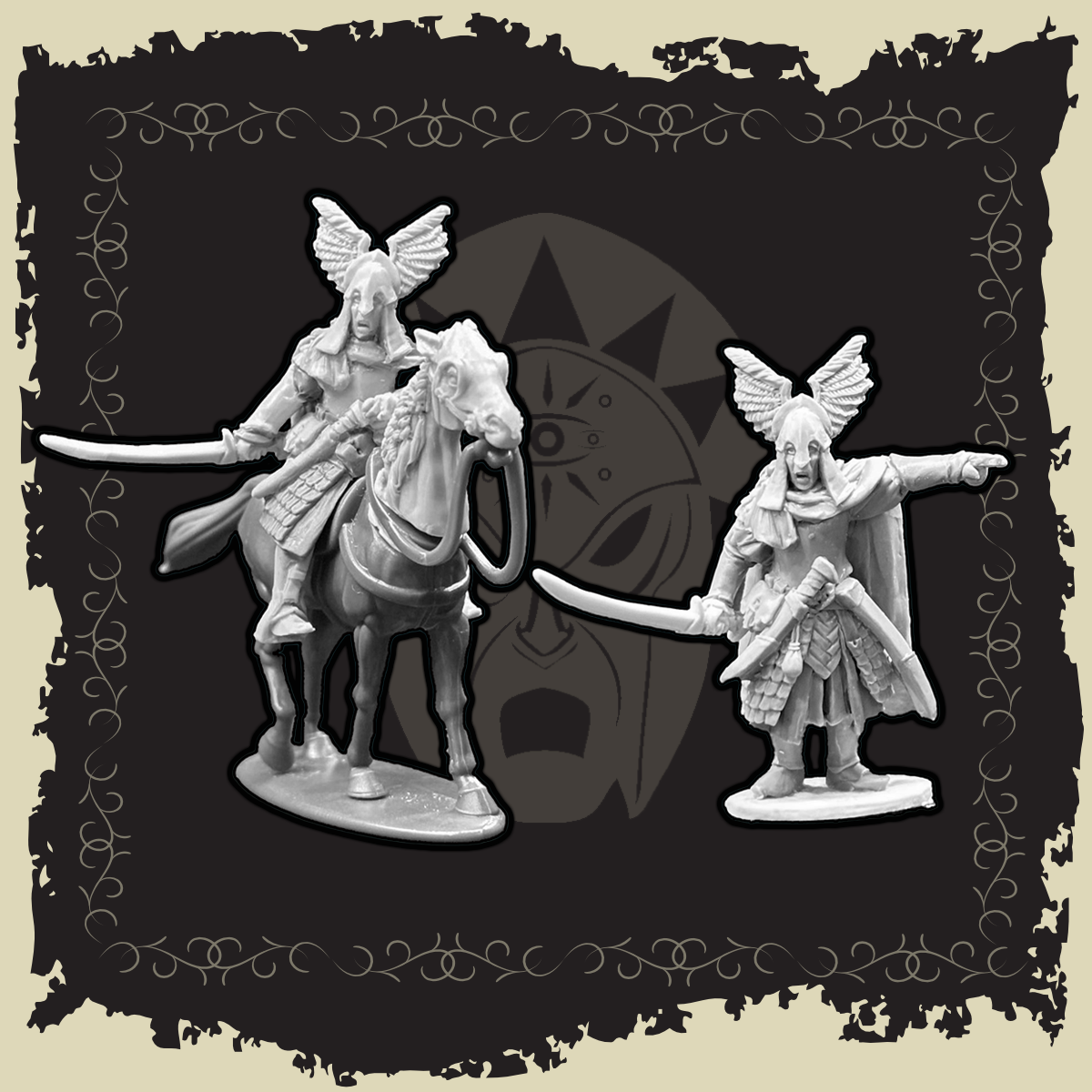 Prince Elarael of the House of Calaelendir figurine set with mounted and standing knight.