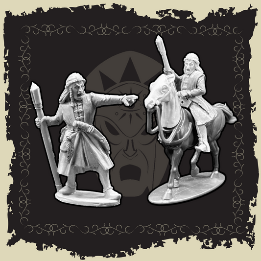 Elf High Mage figures depicting a powerful mage and a mounted knight in intricate detail.