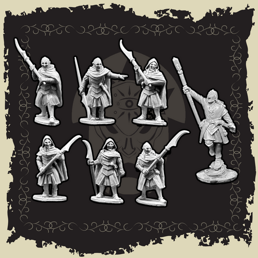 Mhanadir, Storm Mage & Elven Guardians - detailed miniature figures showcasing Elven warriors with weapons.