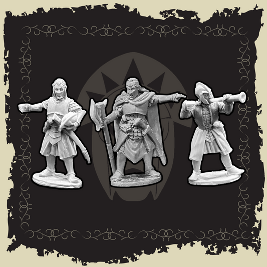 Elven Command Group - detailed miniatures of elven leaders in dynamic poses, showcasing artistry and craftsmanship.