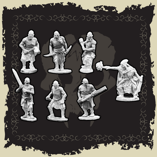 Morrok Manflayer & Fanatical Bodyguard resin miniatures set featuring Orc warriors.