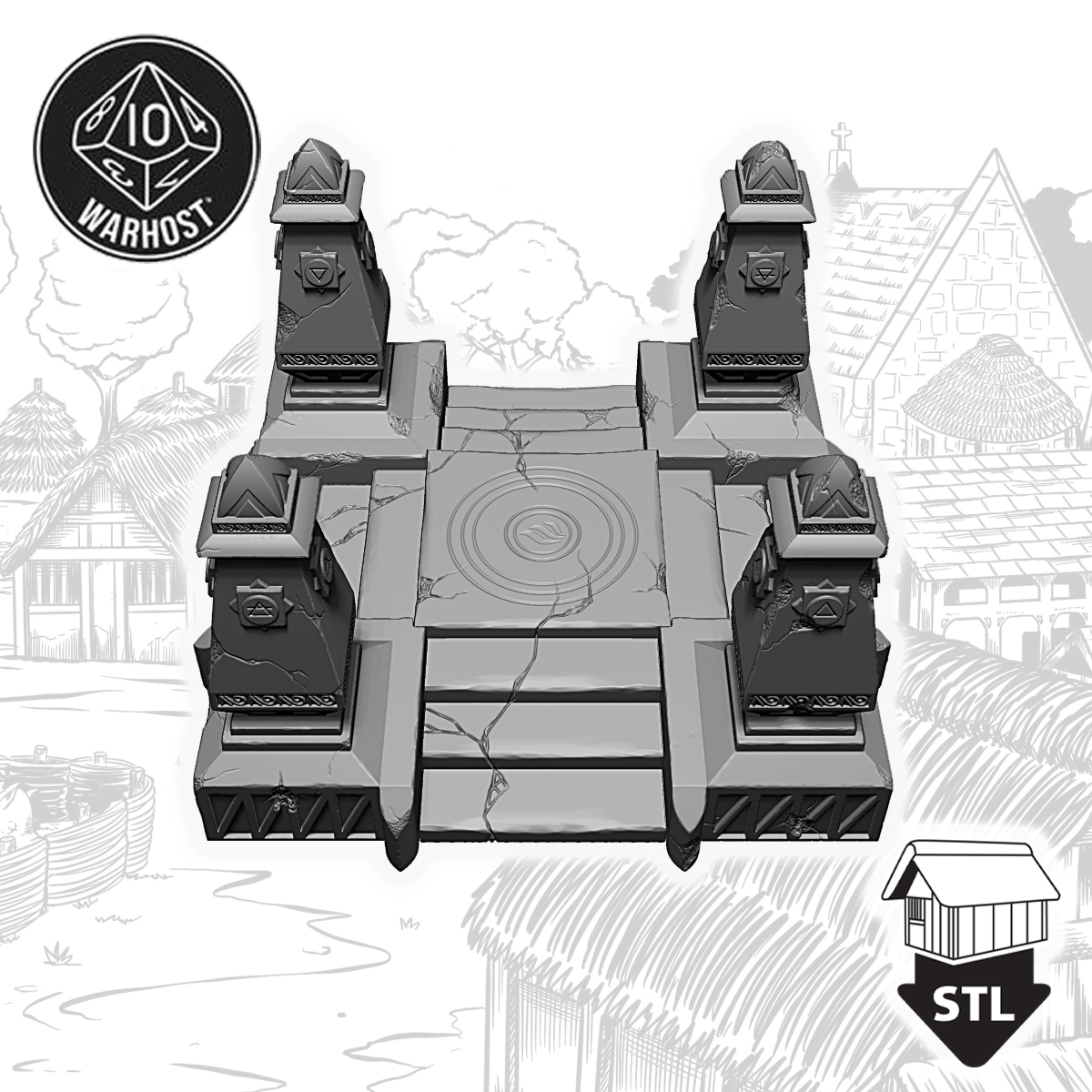 3D model of the Shrine of the Elements terrain piece, detailed with stairs and pillars, ready for printing.