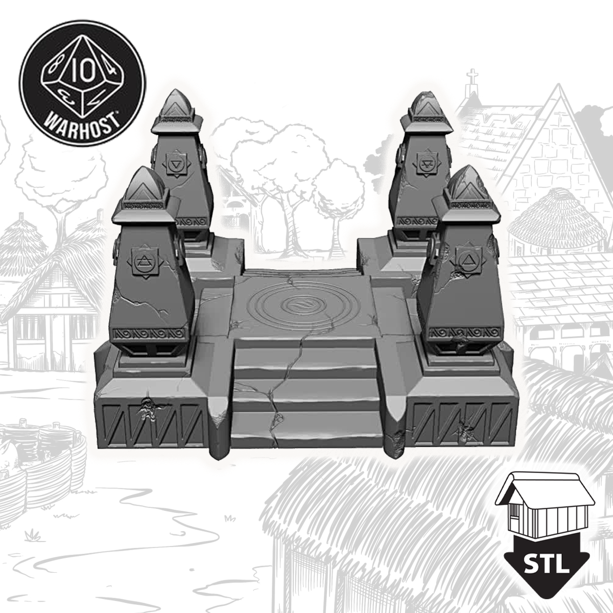 Shrine of the Elements 3D terrain piece STL file for high-quality printing, featuring detailed stone structures.
