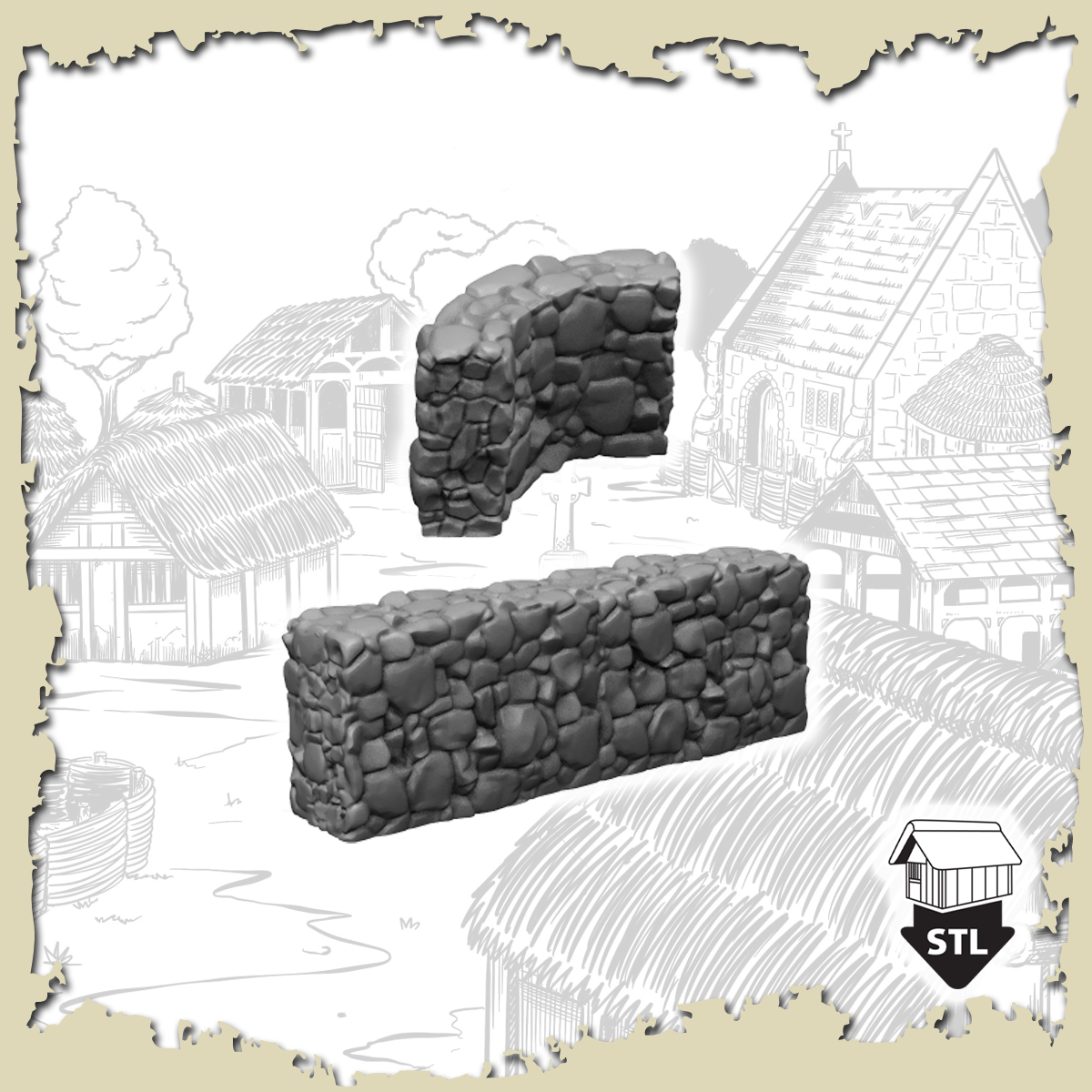 3D model of Dry Stone Walls for terrain printing, includes STL files and pre-supported options.