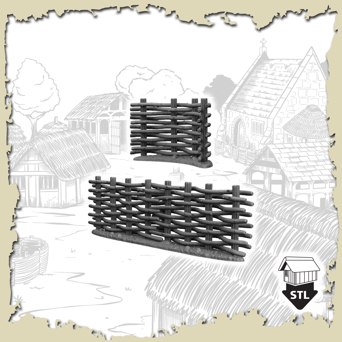 Wattle Fences 3D printed terrain piece STL files for model printing and design.