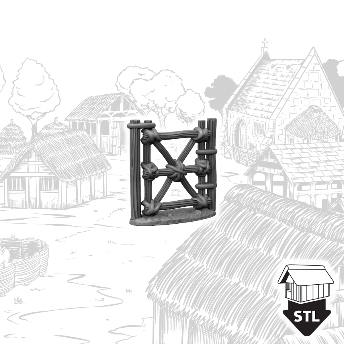 Wattle Gate 3D print model, terrain piece with STL files for high-quality printing.