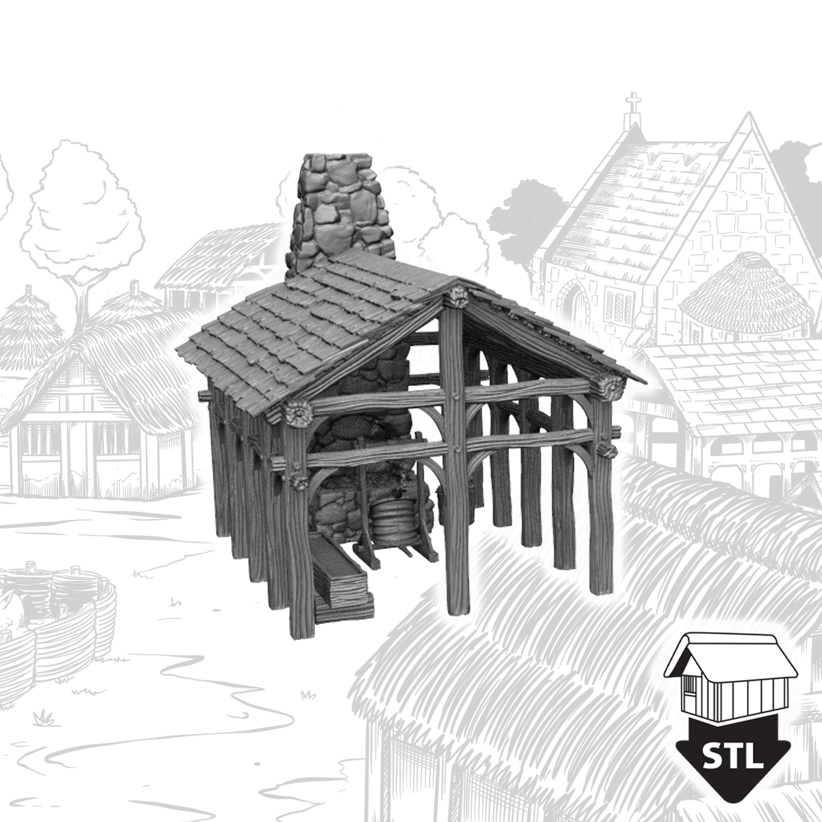 Blacksmiths Forge 3D print model with detailed texture and pre-supported option for easy printing.