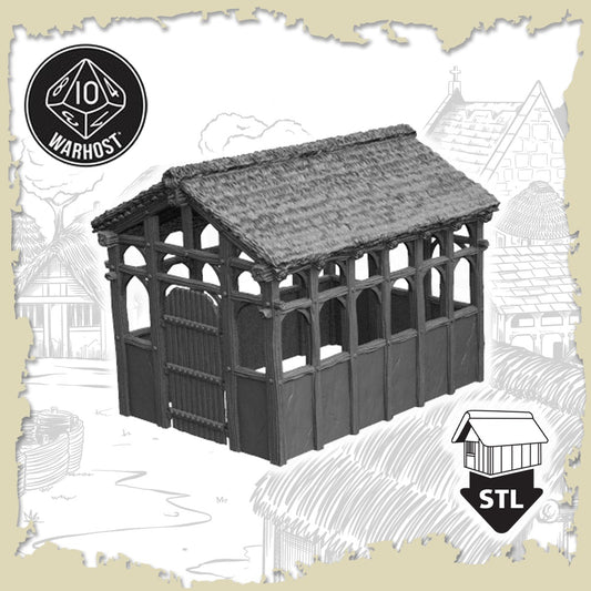 Hay Barn 3D terrain model with detailed architecture for printing using STL files.
