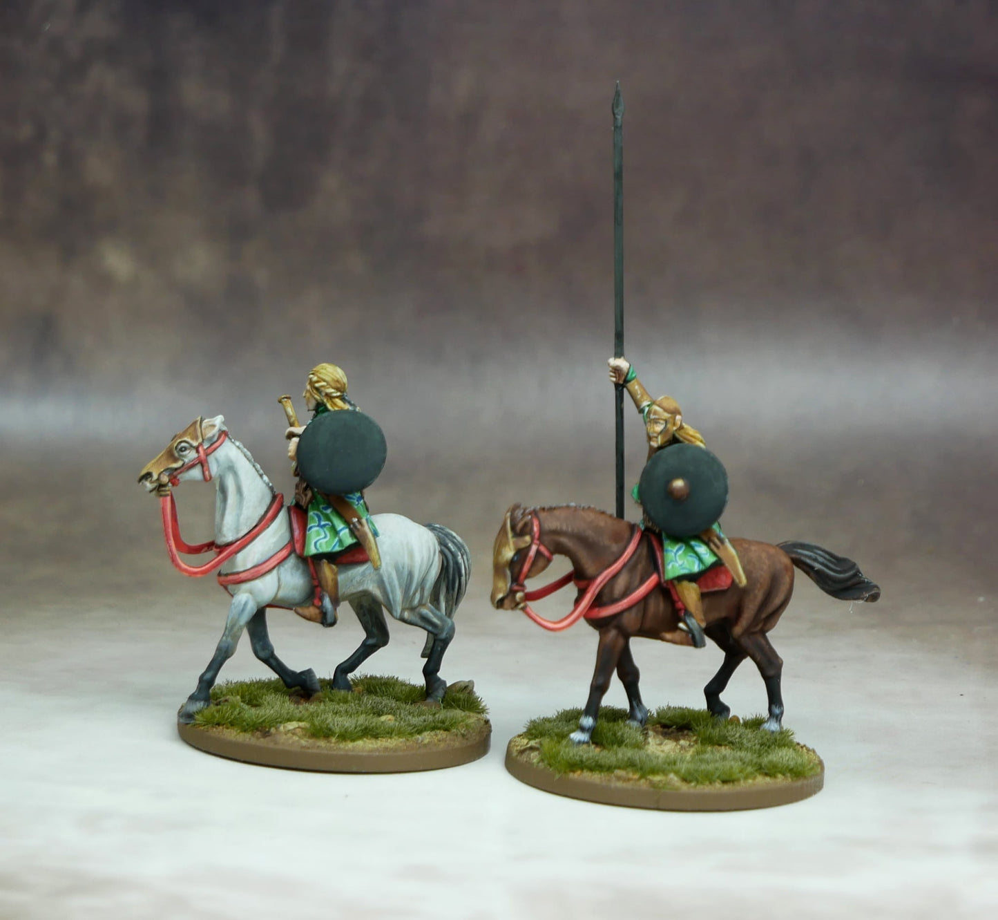 Elven Heavy Cavalry Banner & Musician featuring mounted elves with shields and lances.