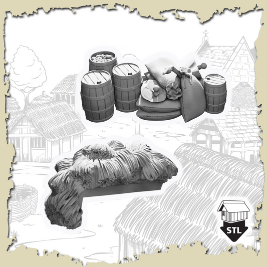 Cart Loads 3D model including barrels, hay, and accessories available for download as STL files.