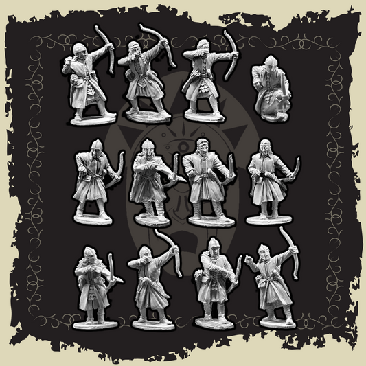Collection of Elven Archers miniatures in various poses, showcasing their intricate details and craftsmanship.